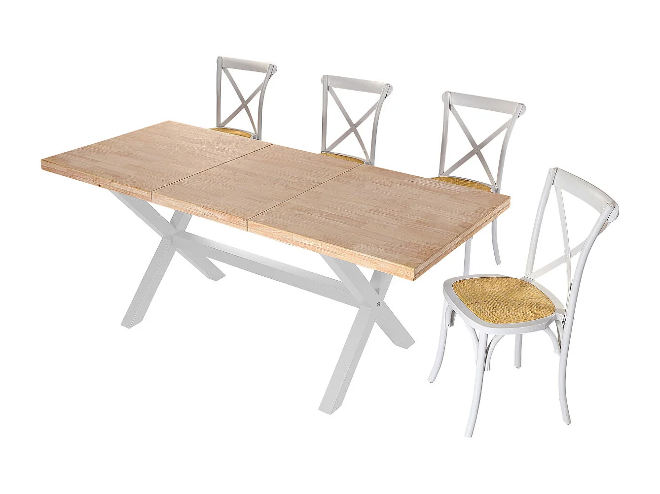 Table à manger rectangulaire extensible en bois coloris chêne / pieds blanc
