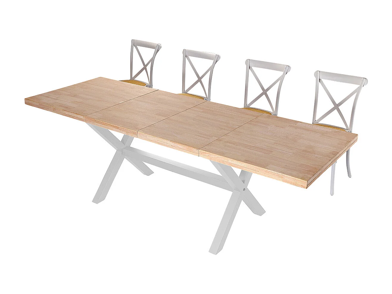 Table à manger rectangulaire extensible en bois coloris chêne / pieds blanc