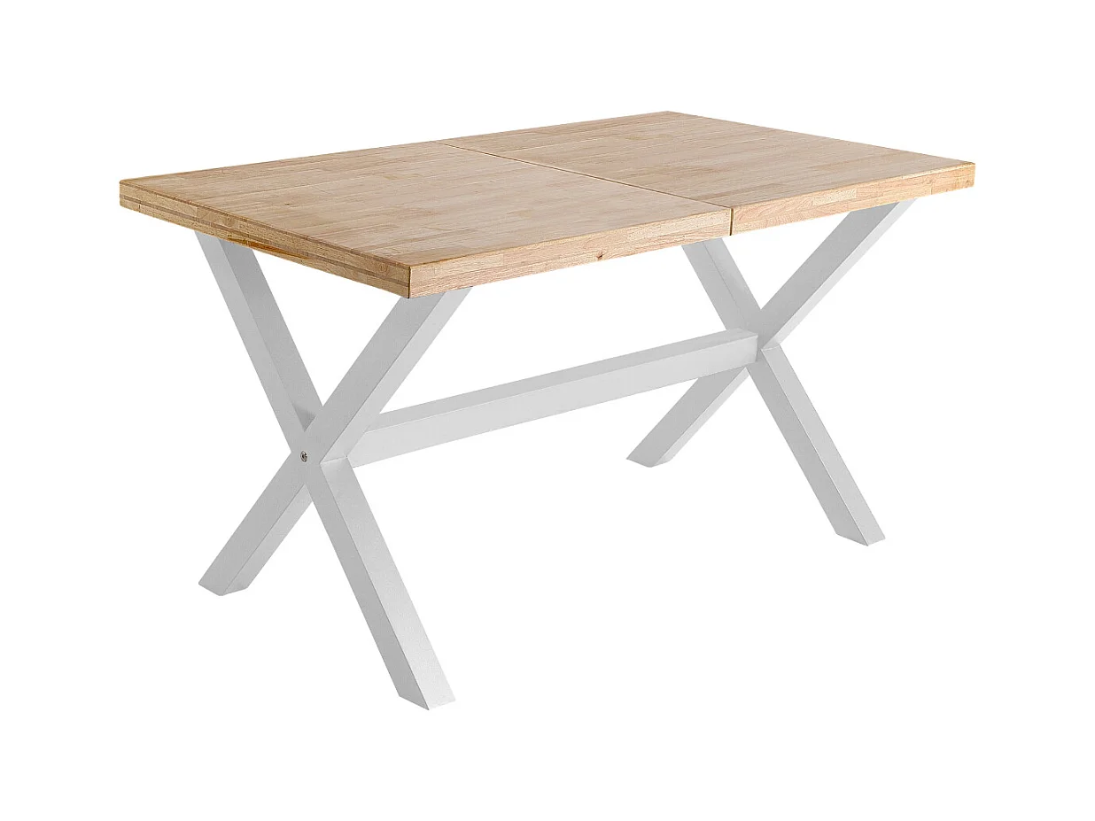 Table à manger rectangulaire extensible en bois coloris chêne / pieds blanc