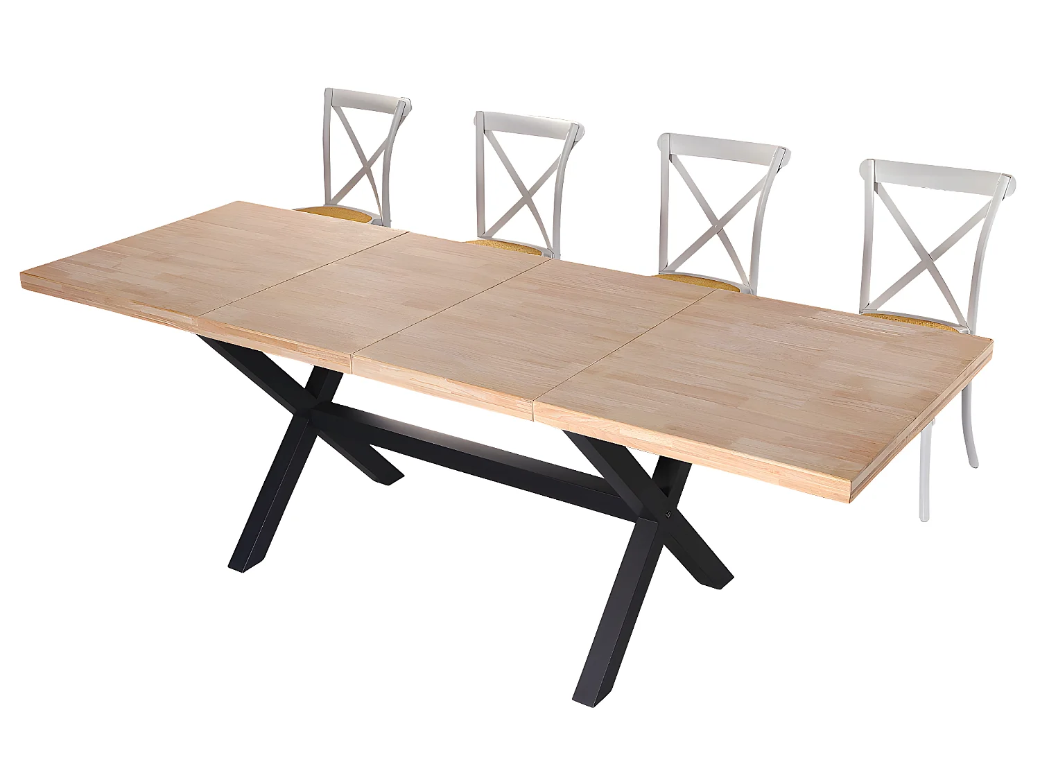 Table à manger rectangulaire extensible en bois coloris chêne / pieds noir