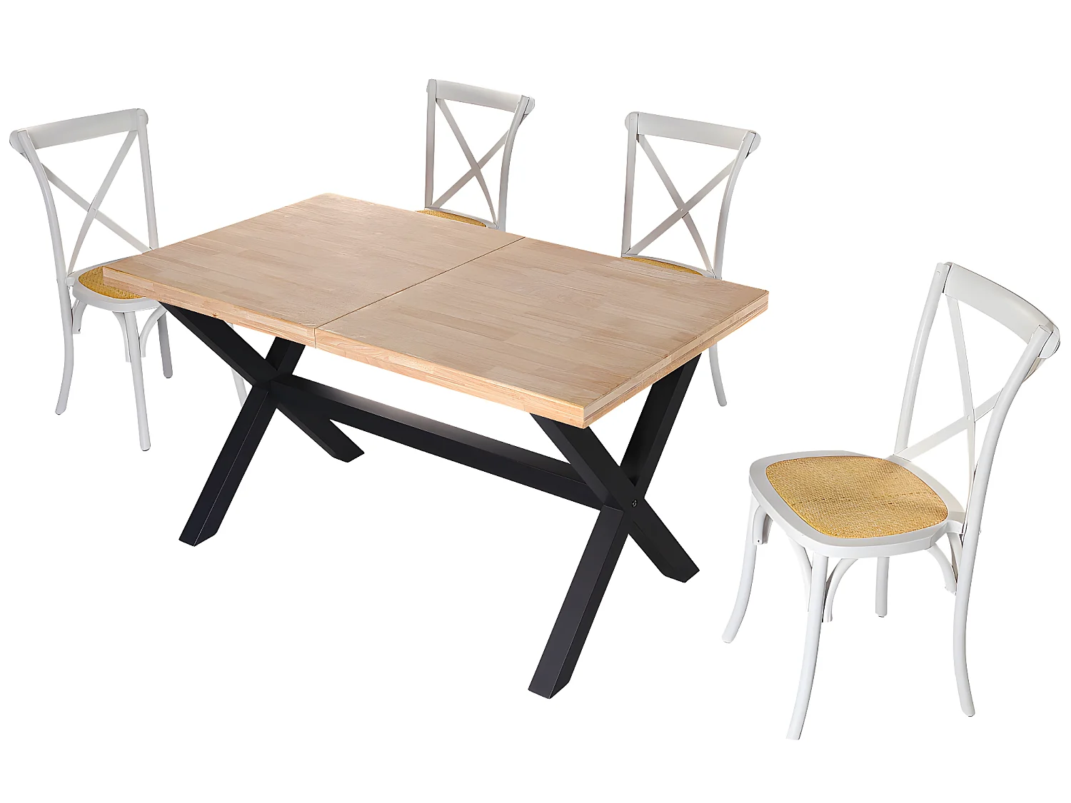 Table à manger rectangulaire extensible en bois coloris chêne / pieds noir