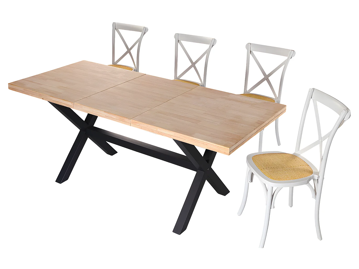 Table à manger rectangulaire extensible en bois coloris chêne / pieds noir