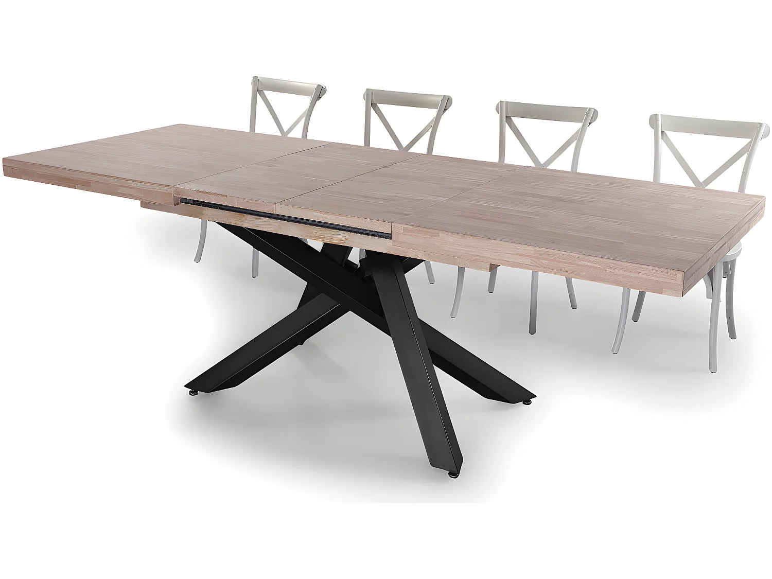 Table à manger rectangulaire extensible en bois coloris chêne miel  / pieds noir