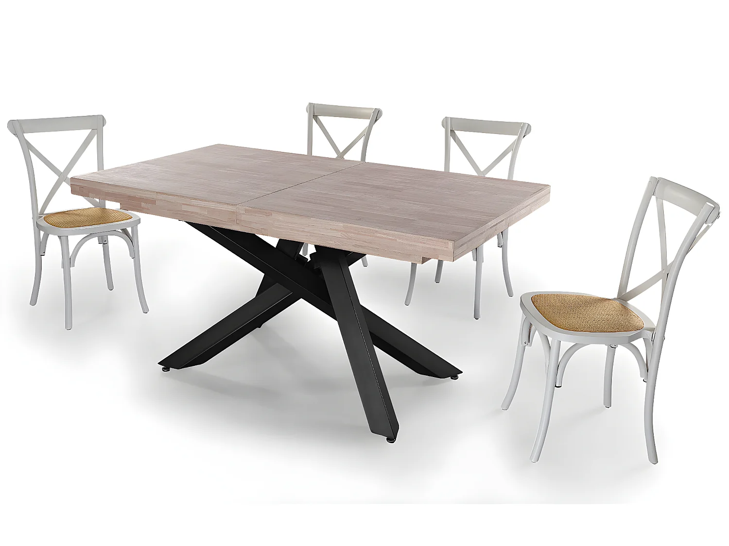 Table à manger rectangulaire extensible en bois coloris chêne miel  / pieds noir