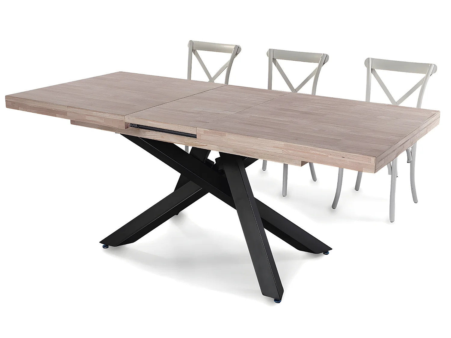 Table à manger rectangulaire extensible en bois coloris chêne miel  / pieds noir