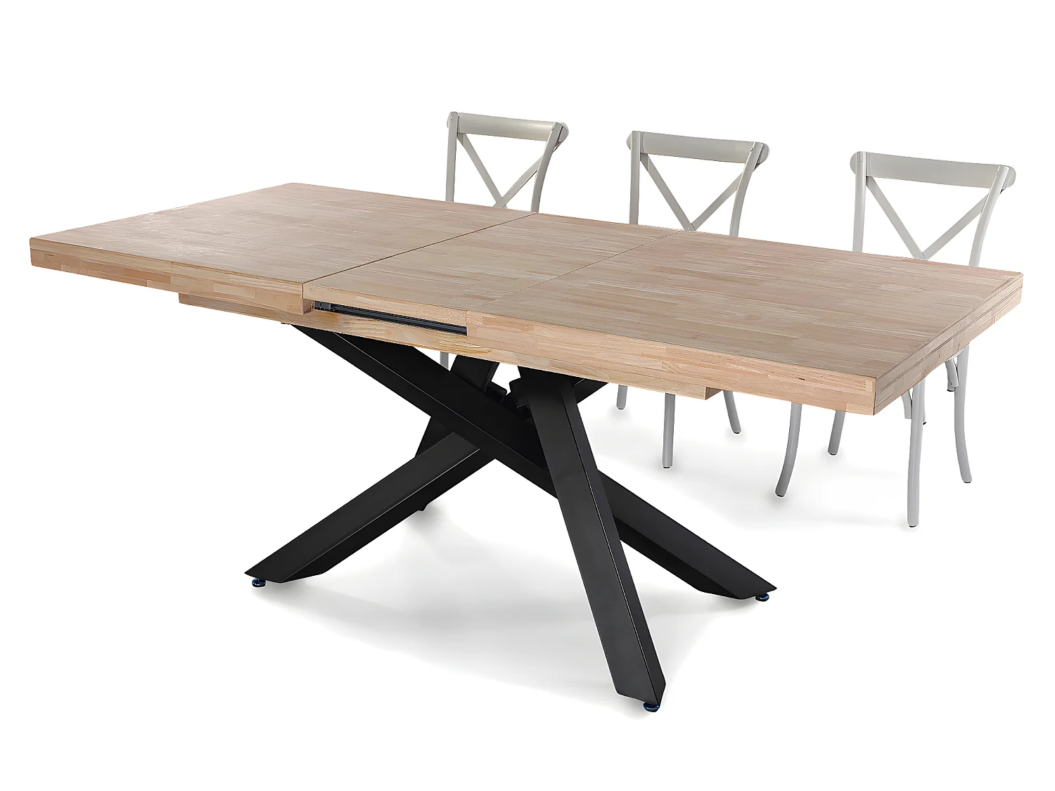 Table à manger rectangulaire extensible en bois coloris chêne / pieds noir