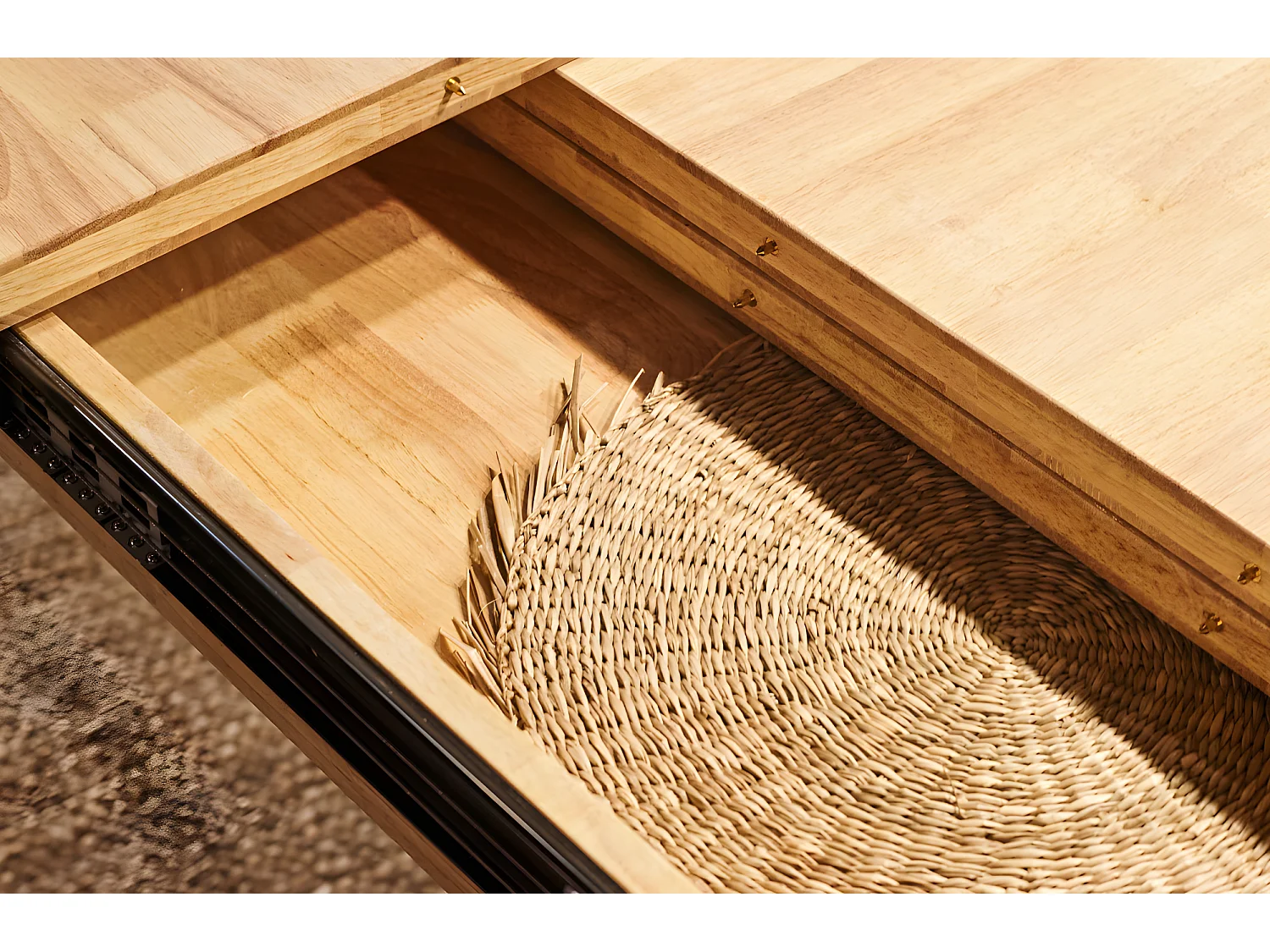 Table à manger rectangulaire extensible en bois coloris chêne / pieds noir