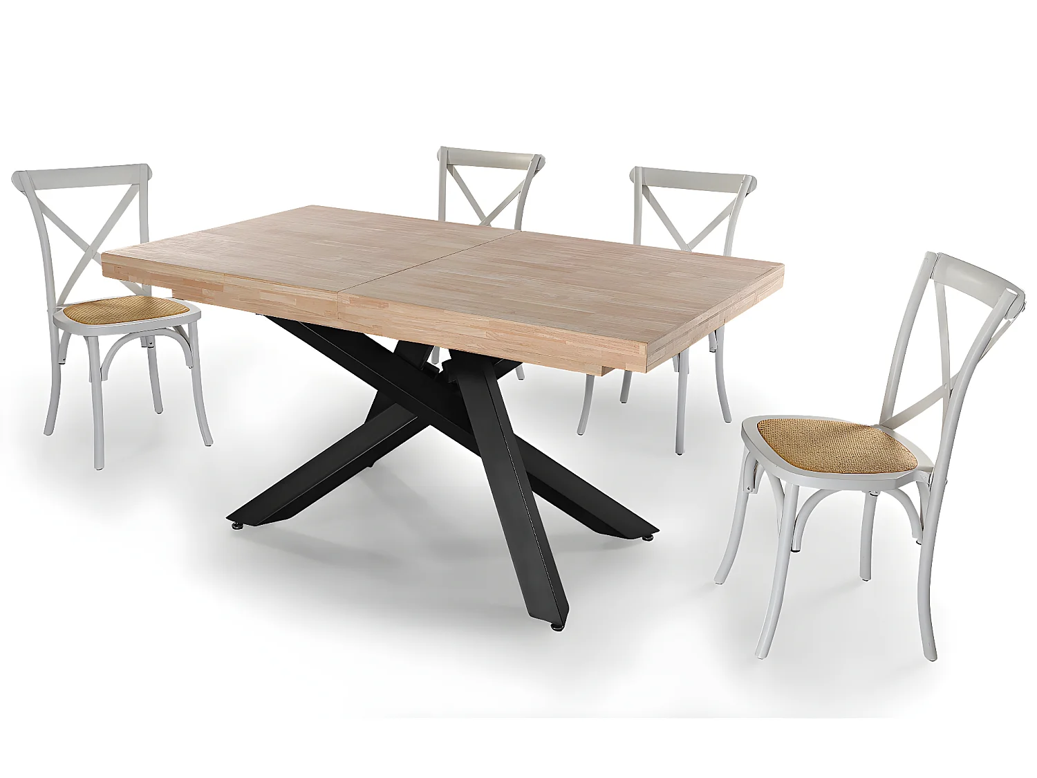 Table à manger rectangulaire extensible en bois coloris chêne / pieds noir