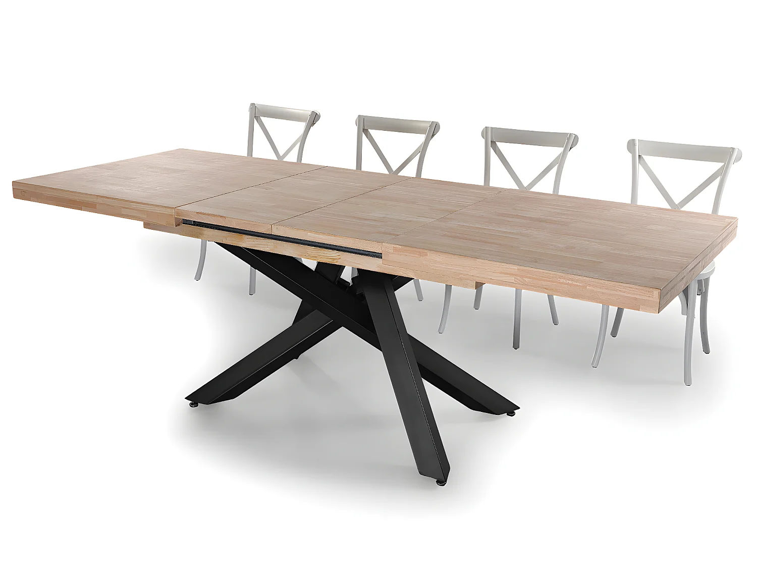 Table à manger rectangulaire extensible en bois coloris chêne / pieds noir