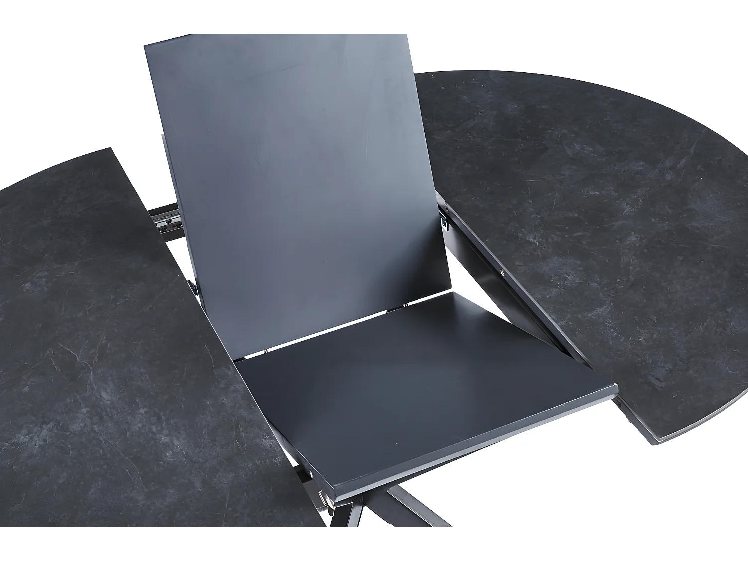 Table à manger ronde extensible en céramique coloris noir / pieds noir