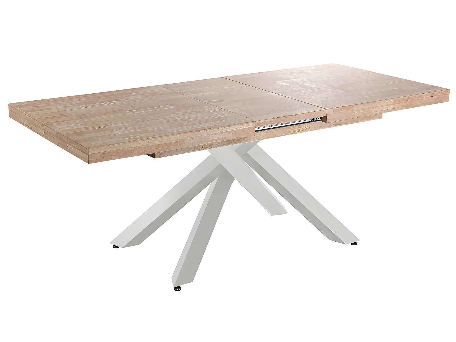 Table à manger rectangulaire extensible en bois coloris chêne / pieds blanc