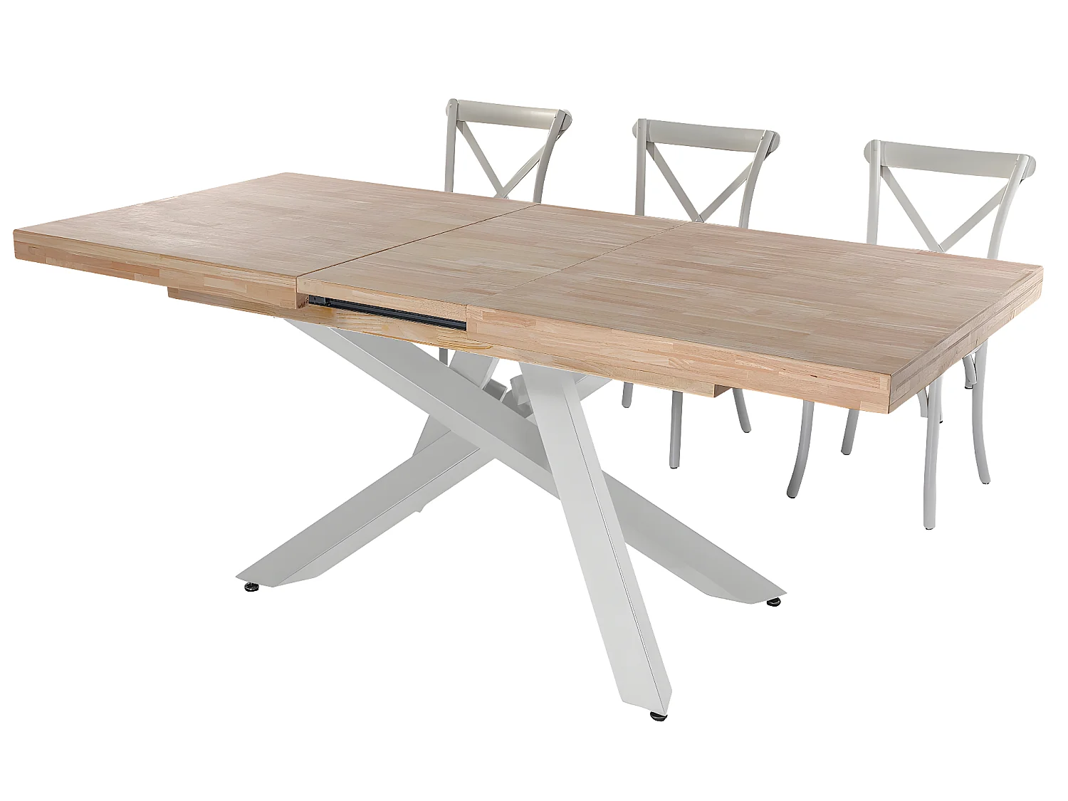 Table à manger rectangulaire extensible en bois coloris chêne / pieds blanc