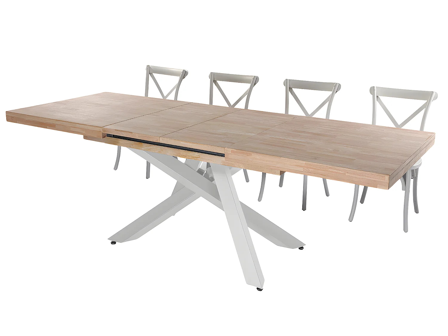 Table à manger rectangulaire extensible en bois coloris chêne / pieds blanc