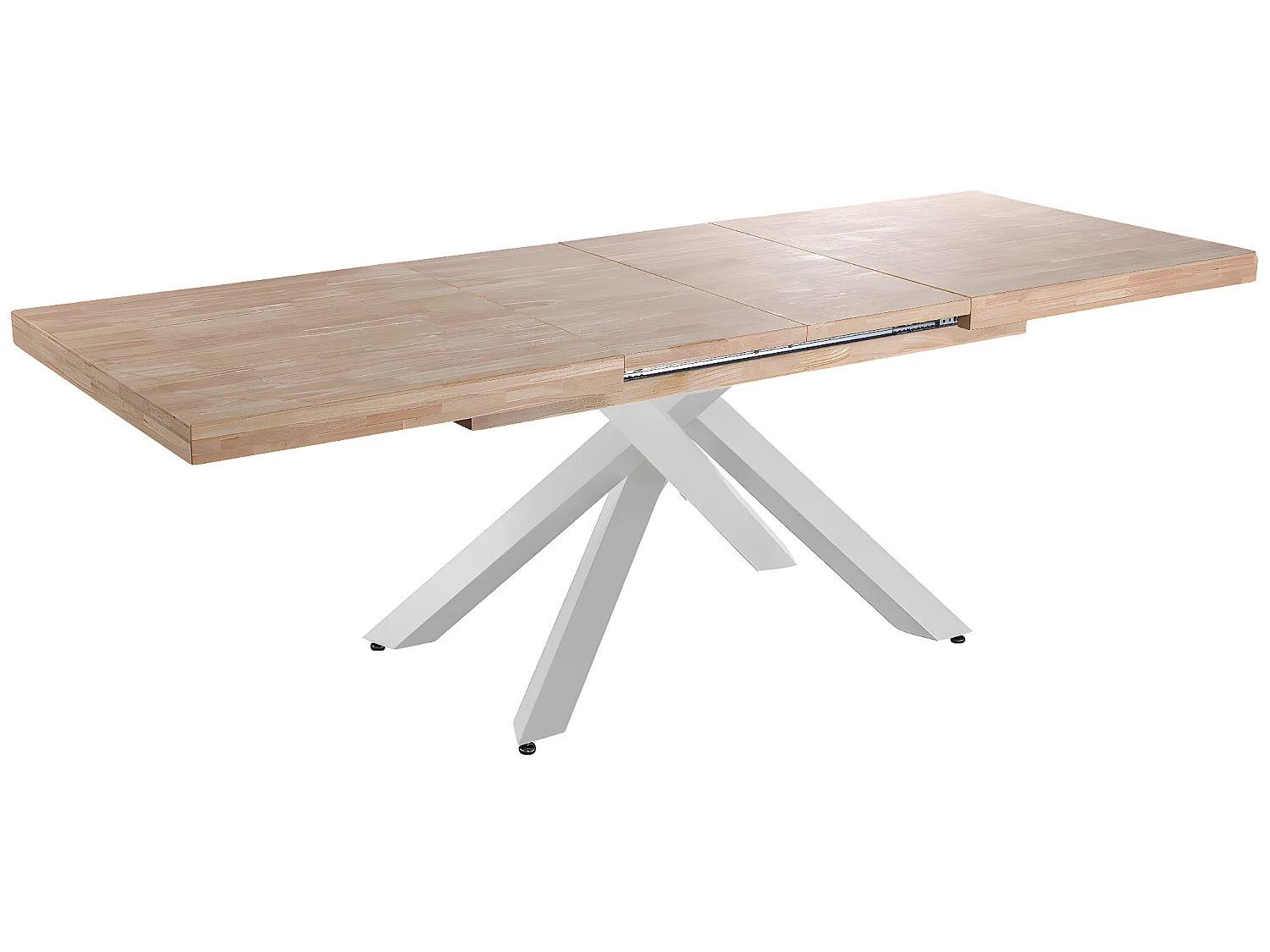 Table à manger rectangulaire extensible en bois coloris chêne / pieds blanc