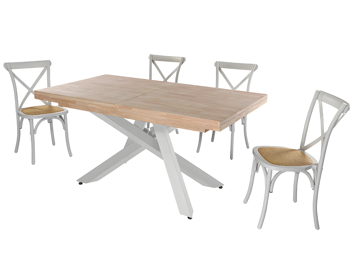 Table à manger rectangulaire extensible en bois coloris chêne / pieds blanc