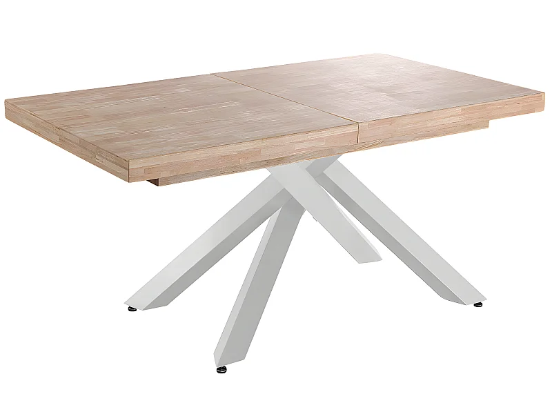 Table à manger rectangulaire extensible en bois coloris chêne / pieds blanc