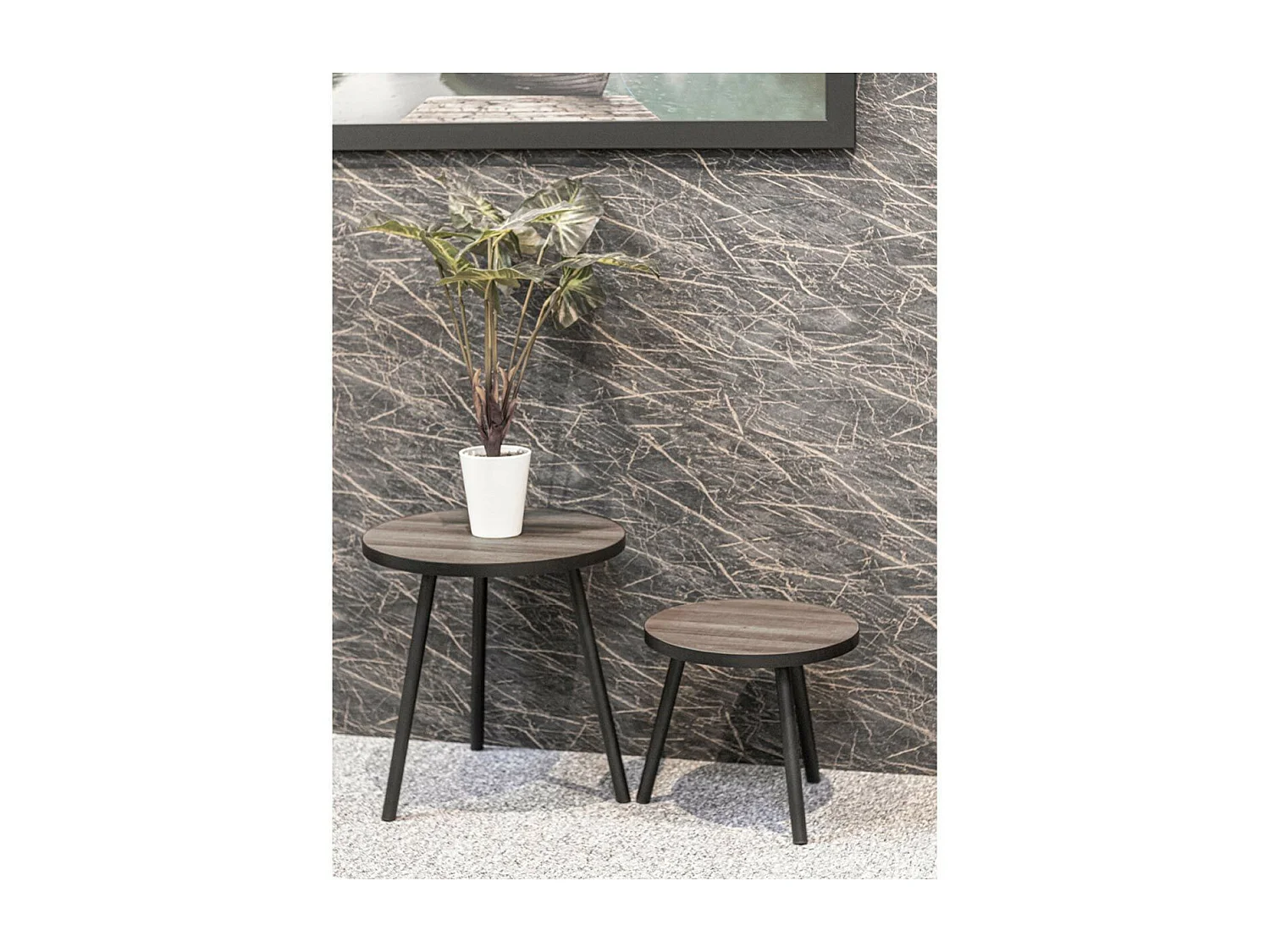Table d'Appoint Design "Qanaq" 52cm Noir & Chêne