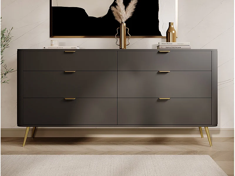 Kommode mit sechs Schubladen - 172 cm - Schwarz - OVAL