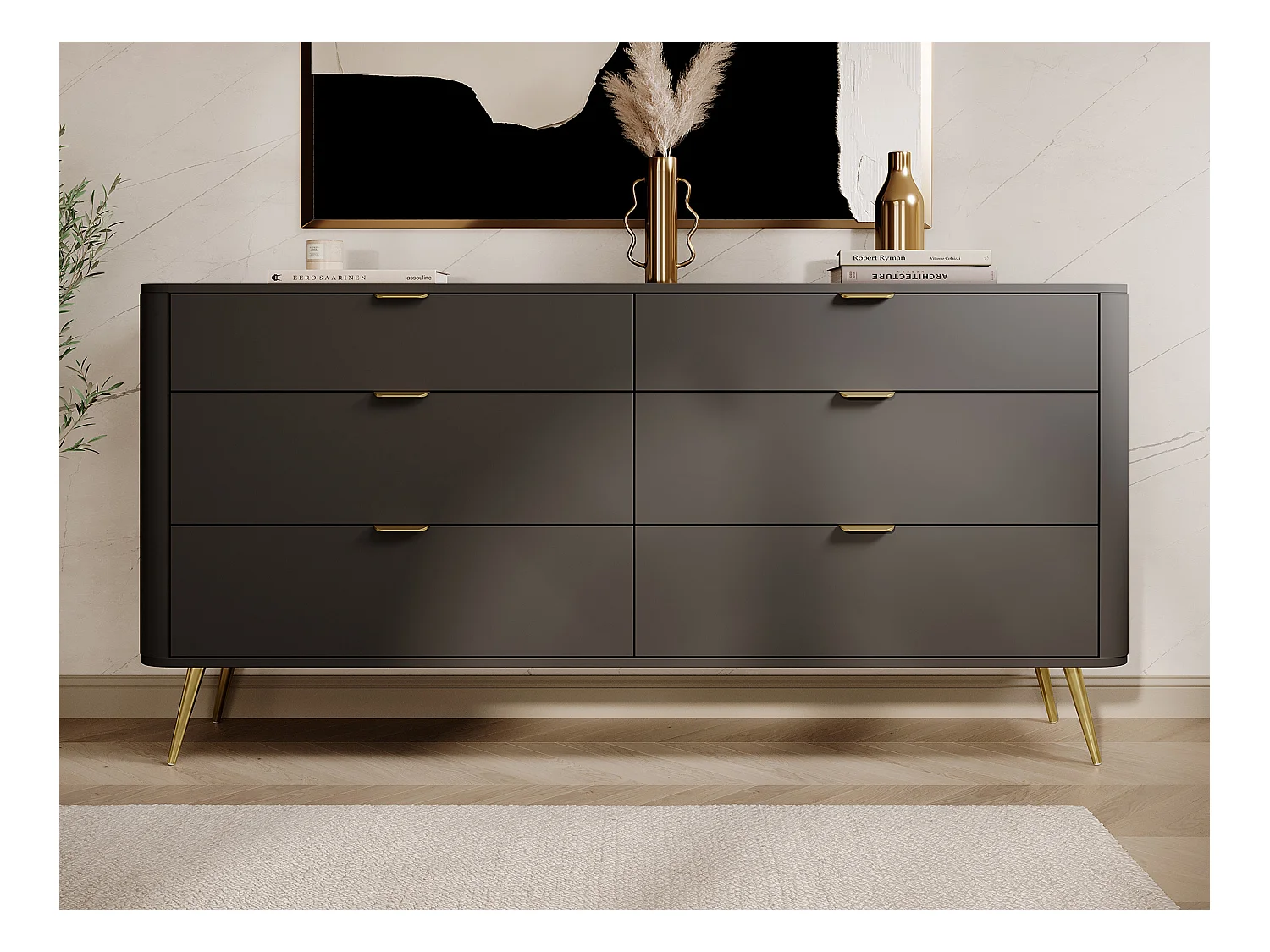 Kommode mit sechs Schubladen - 172 cm - Schwarz - OVAL