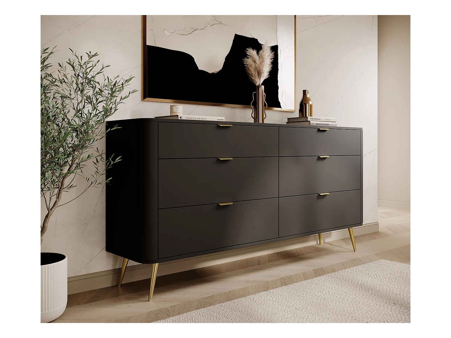 Commode à six tiroirs - 172 cm - noir - OVAL