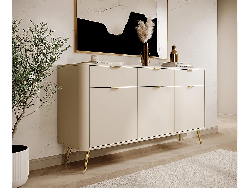Commode à trois portes avec tiroirs - 163,5 cm - beige - OVAL