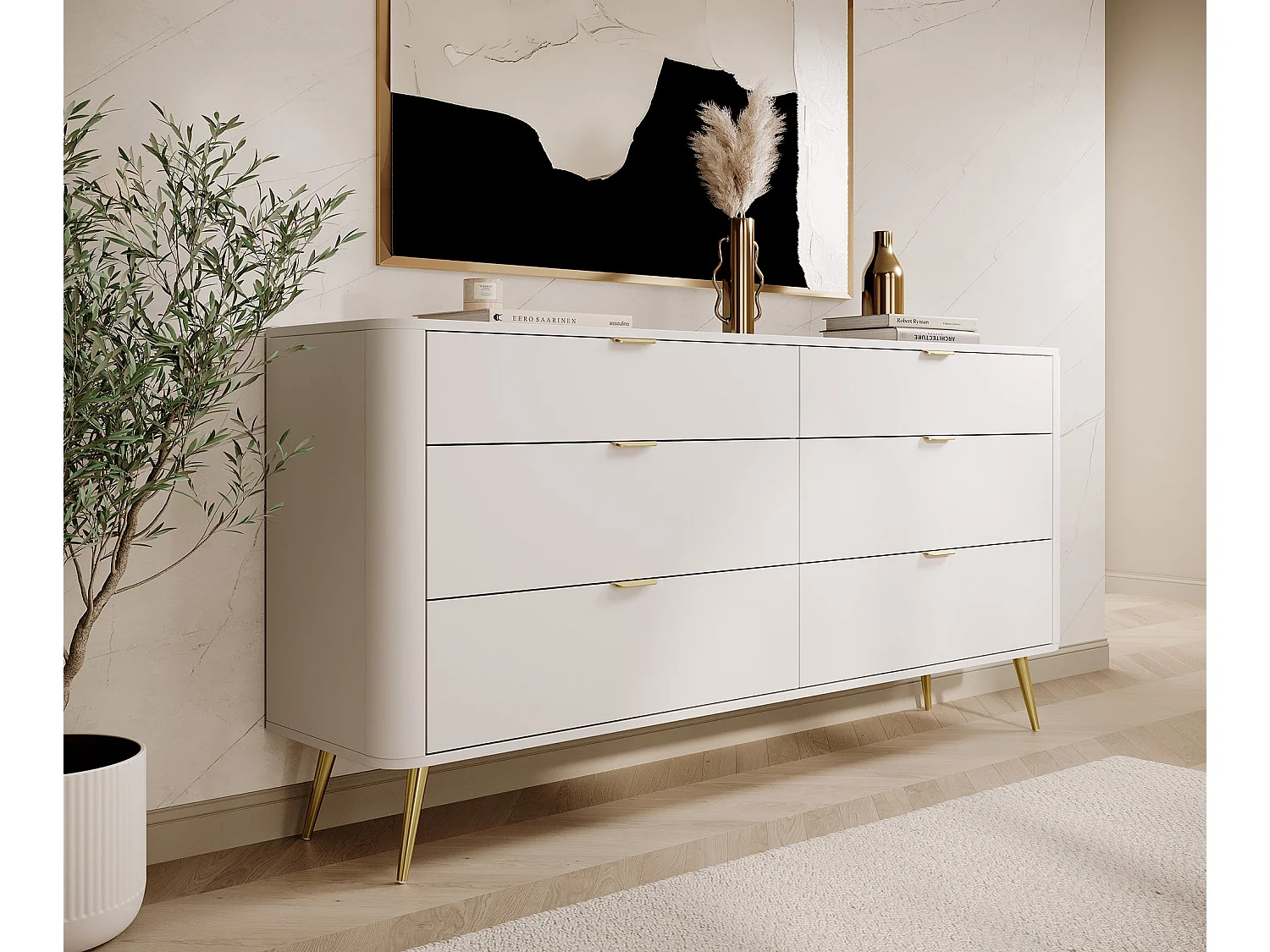 Commode à six tiroirs - 172 cm - blanc - OVAL