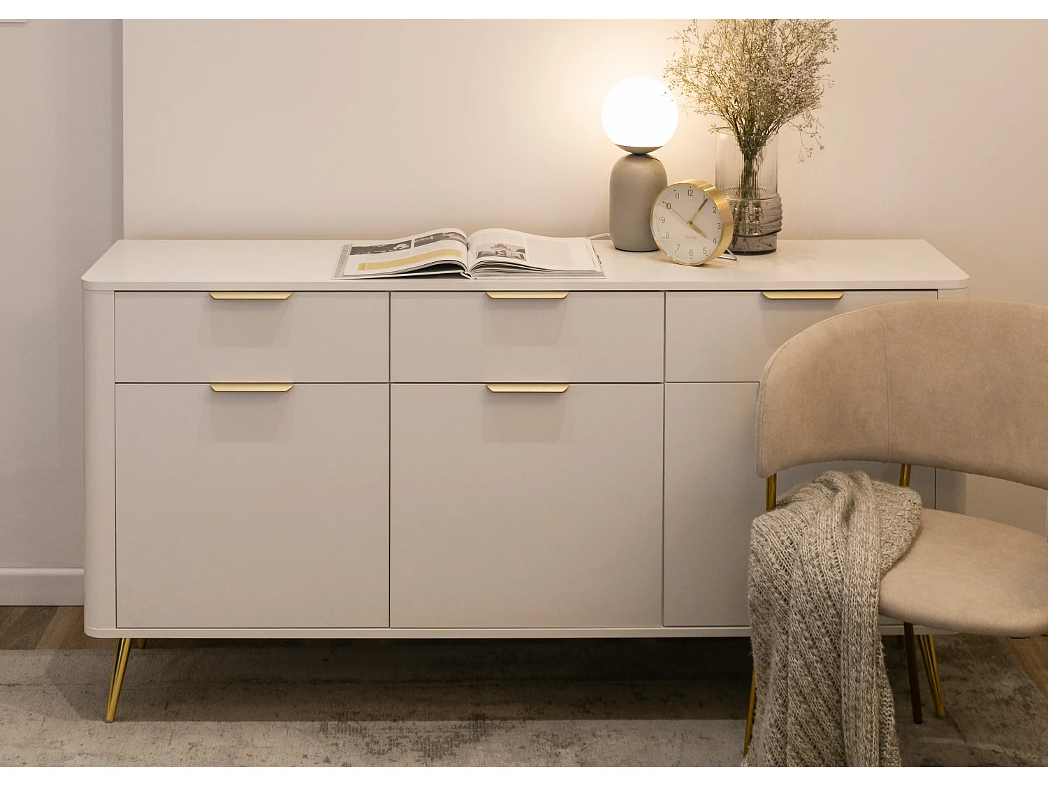 Sideboard Kombikommode mit drei Schubladen - 163,5 cm - Weiß - OVAL