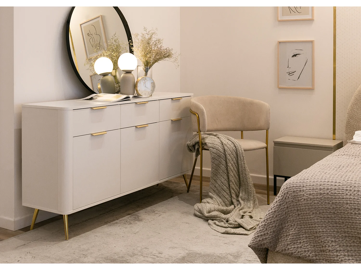 Sideboard Kombikommode mit drei Schubladen - 163,5 cm - Weiß - OVAL