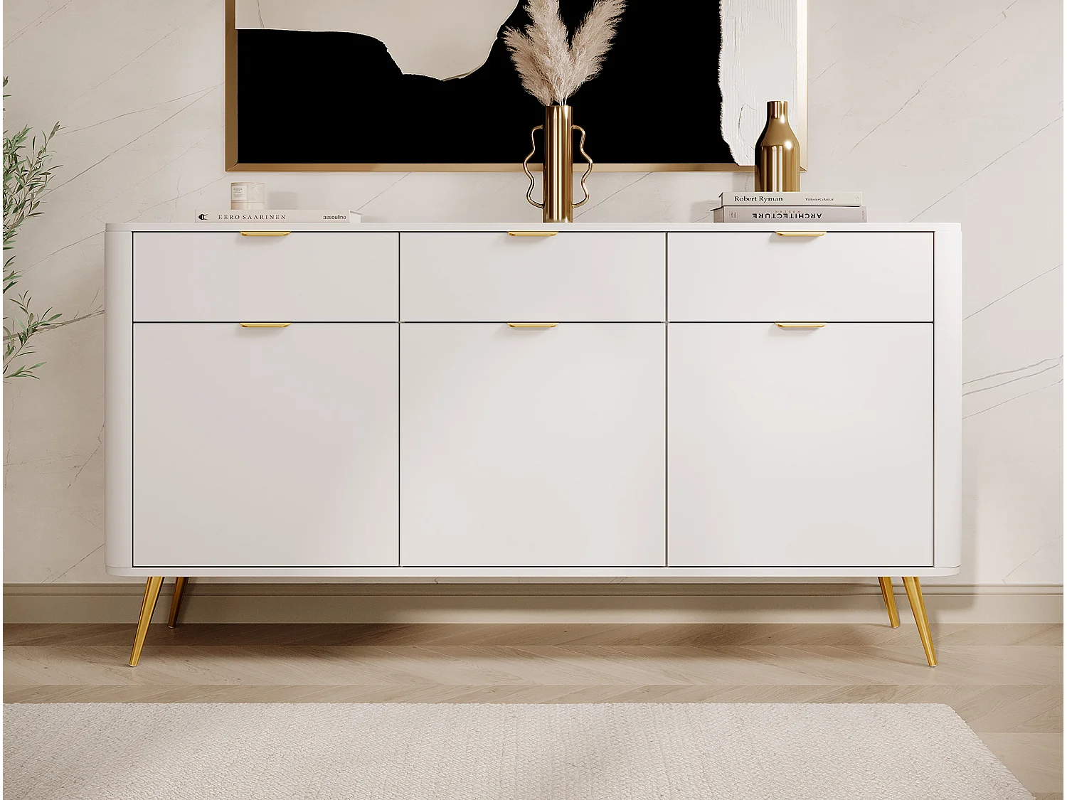 Dreitürige Kommode mit Schubladen - 163,5 cm - weiß - OVAL