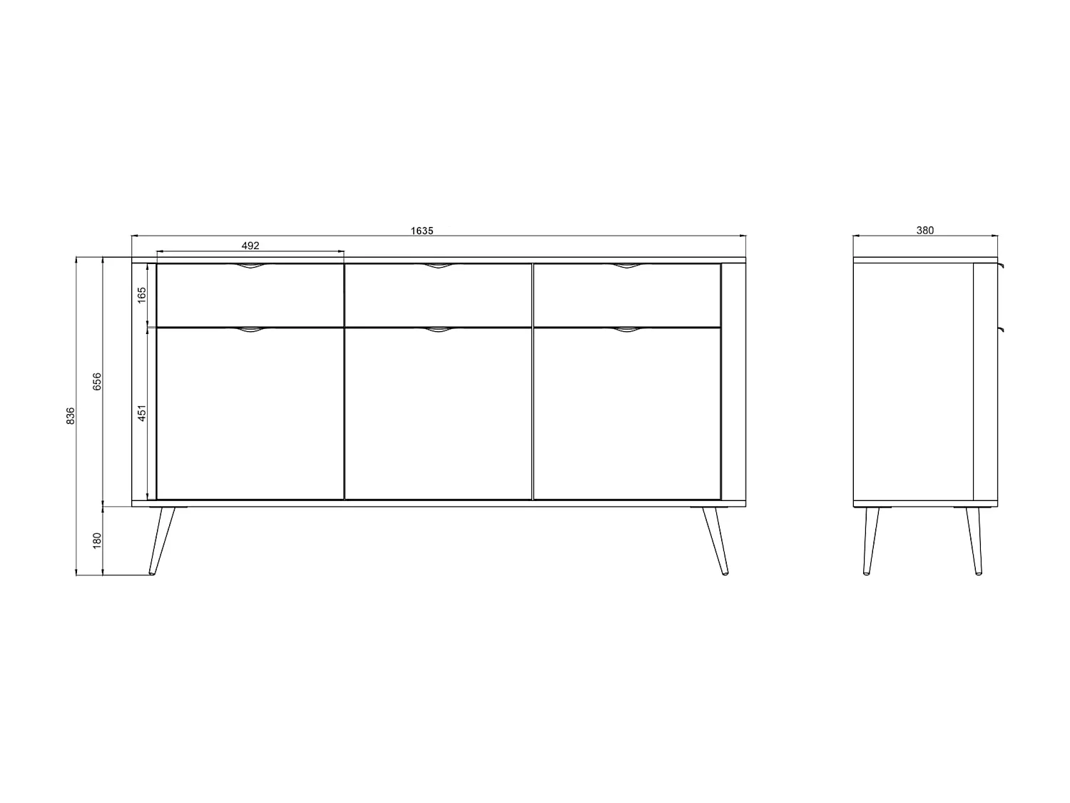 Dreitürige Kommode mit Schubladen - 163,5 cm - weiß - OVAL