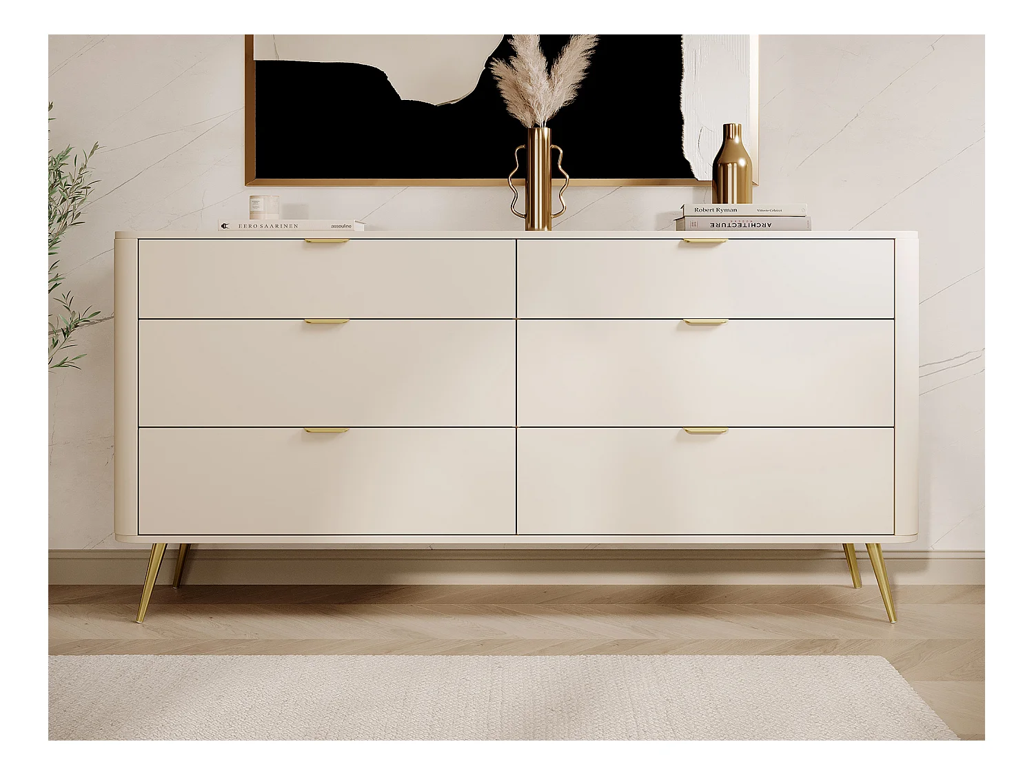 Commode à six tiroirs - 172 cm - beige - OVAL