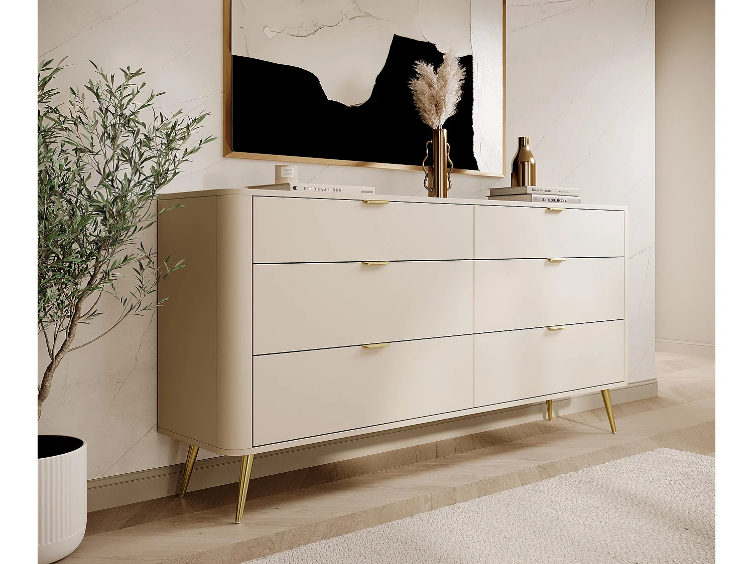 Commode à six tiroirs - 172 cm - beige - OVAL