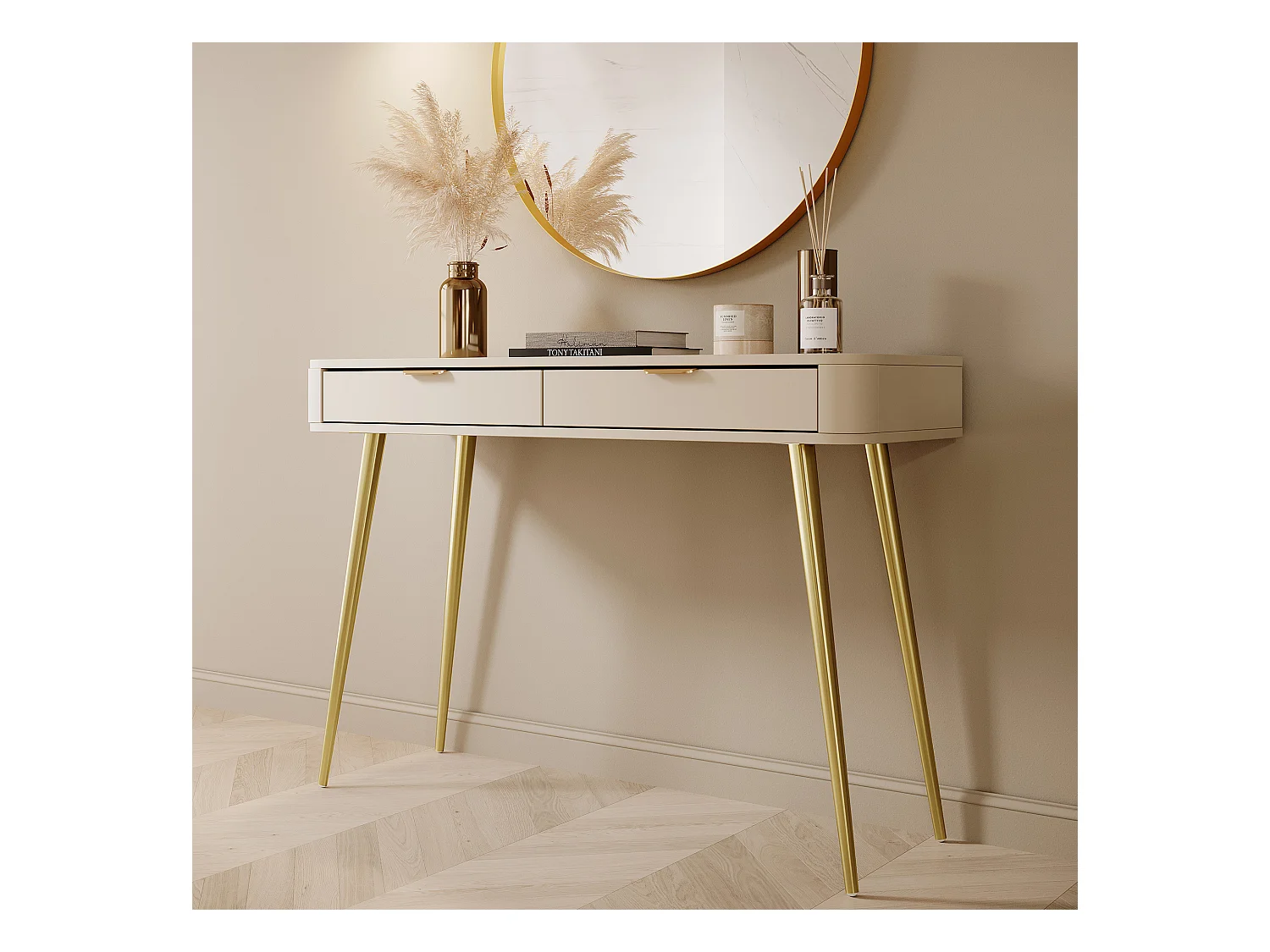 Coiffeuse avec tiroirs - 112 cm - beige - OVAL