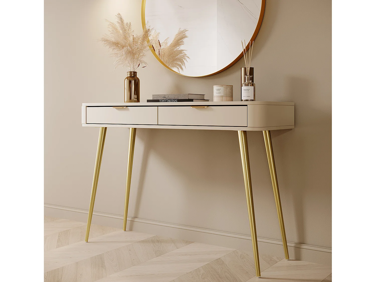 Kaptafel met lades - 112 cm - beige - OVAAL