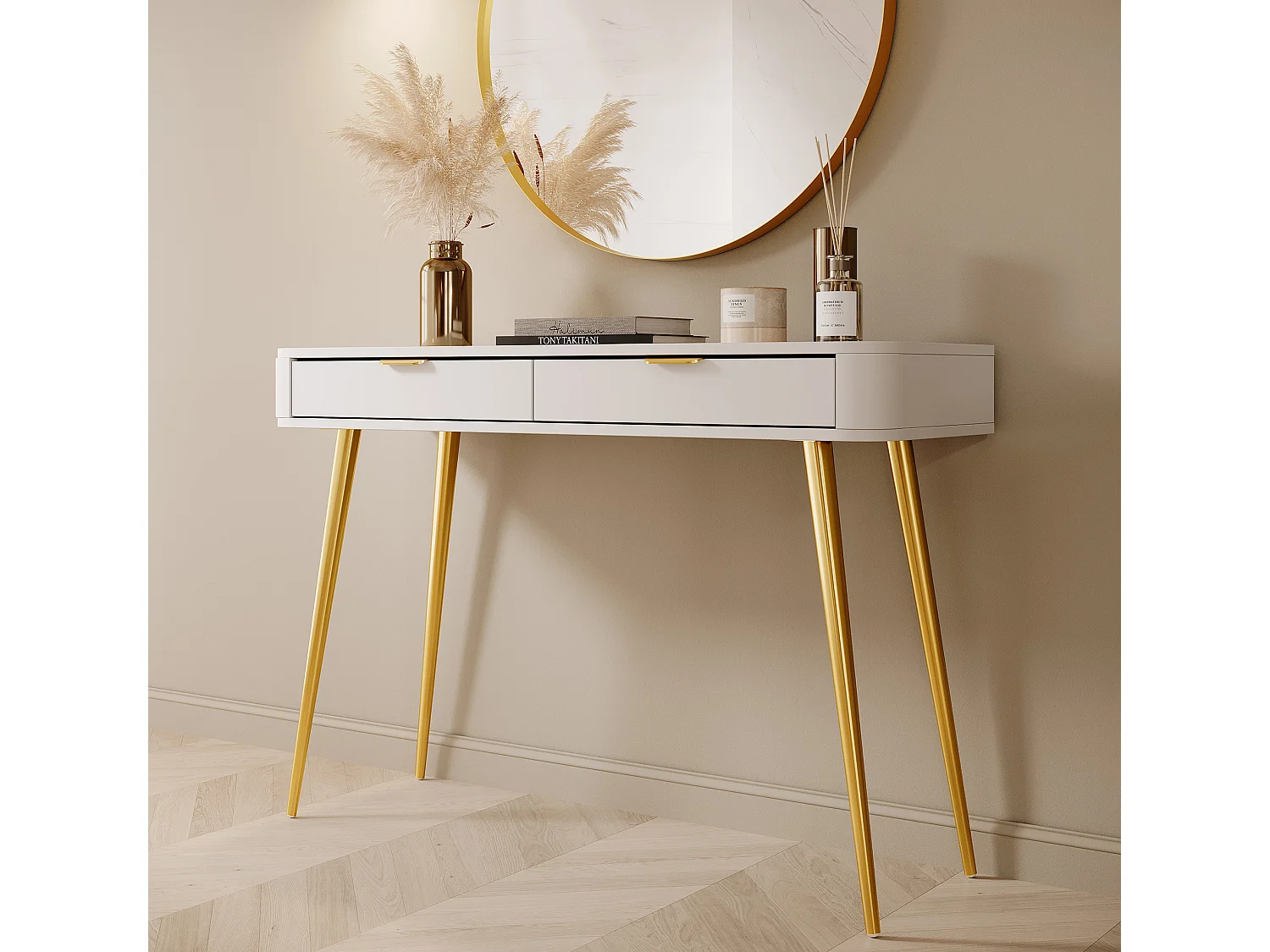 Kaptafel met lades - 112 cm - wit - OVAAL