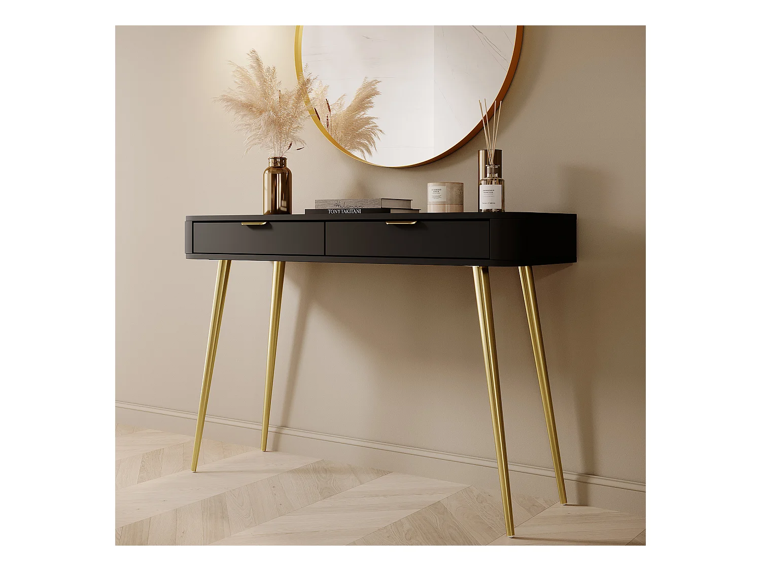 Coiffeuse avec tiroirs - 112 cm - noir - OVAL