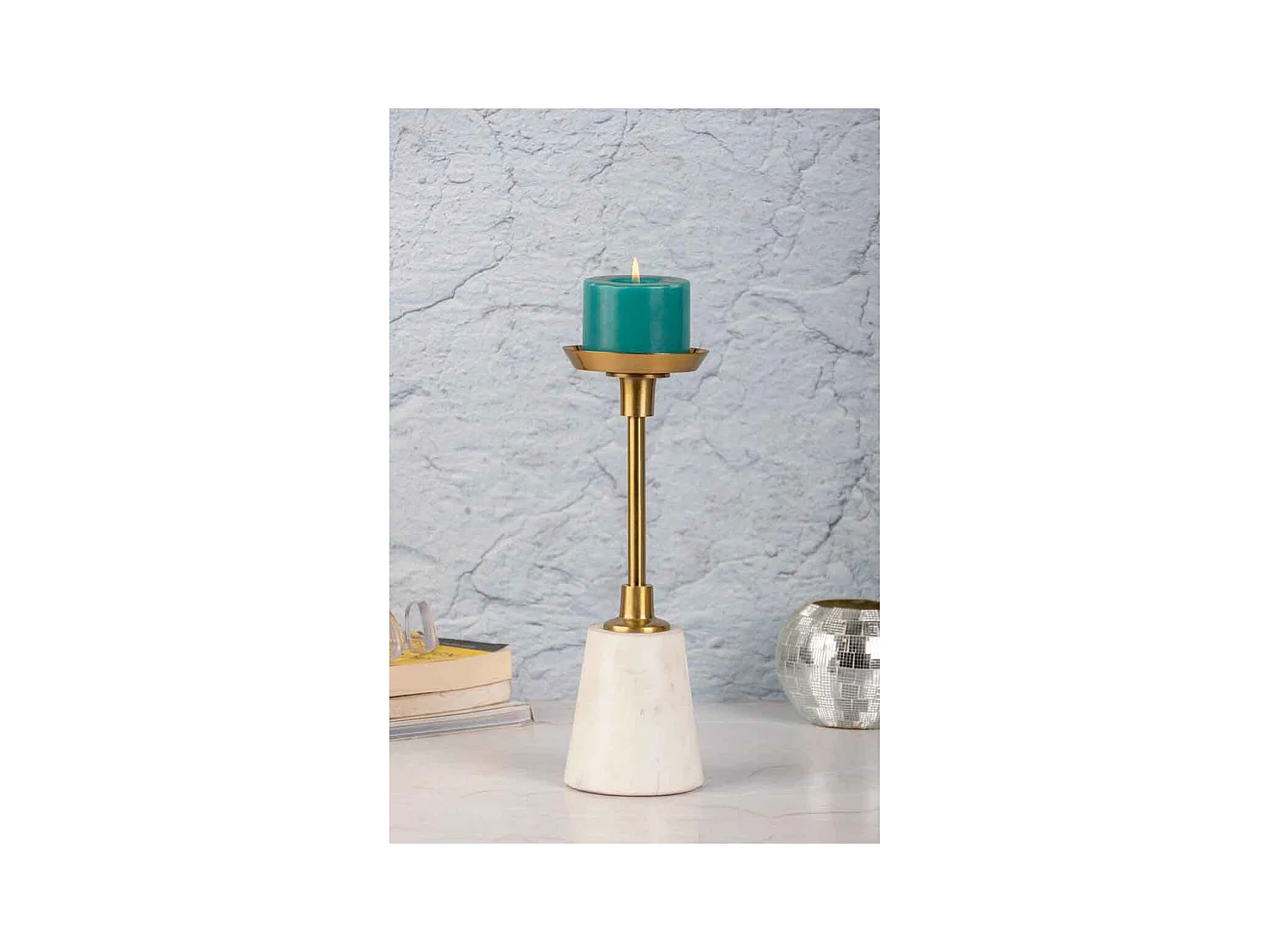 Bougeoir Design en Marbre "Fayya" 30cm Blanc & Or