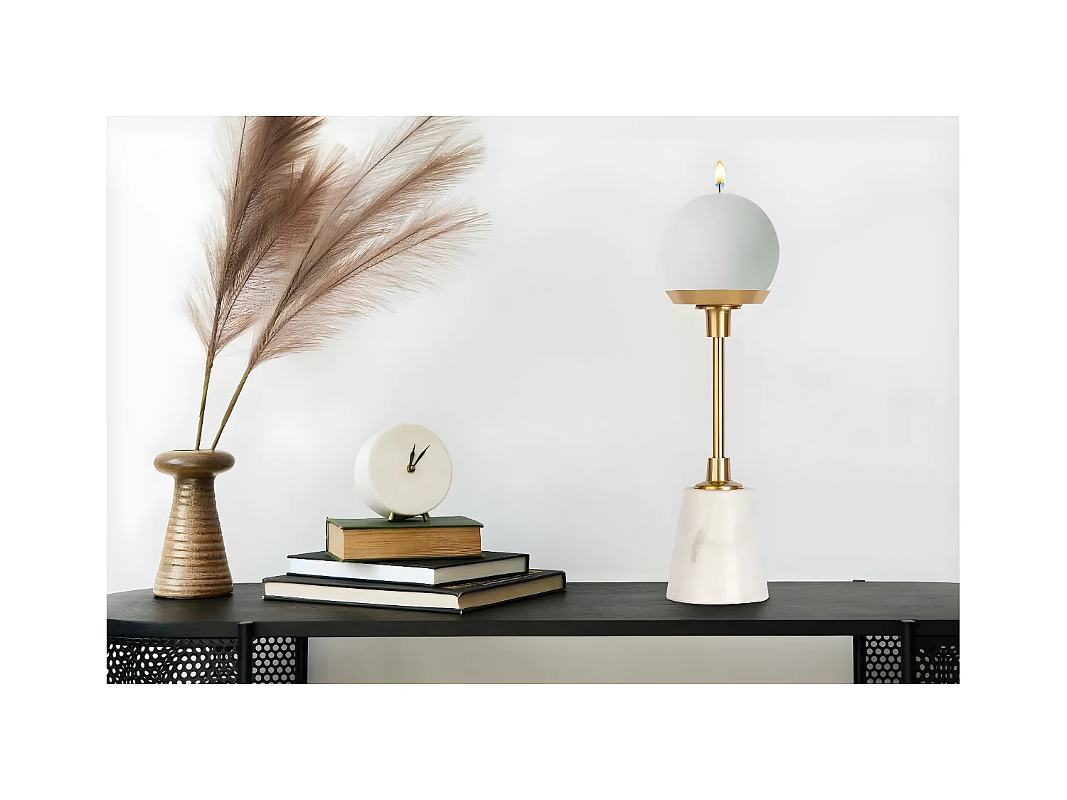 Bougeoir Design en Marbre "Fayya" 30cm Blanc & Or