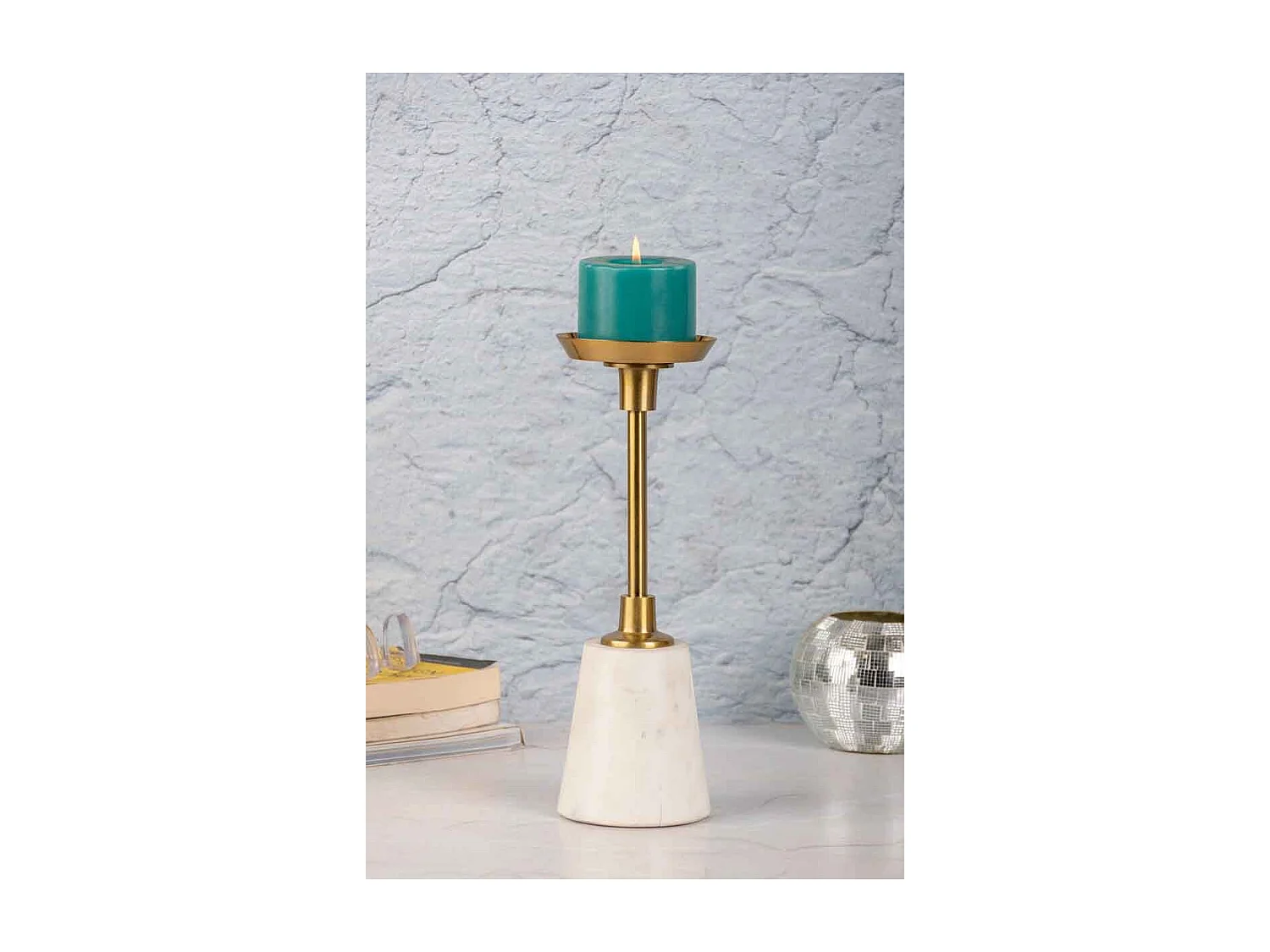 Bougeoir Design en Marbre "Fayya" 30cm Blanc & Or