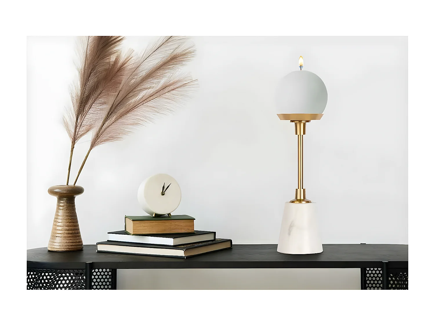 Bougeoir Design en Marbre "Fayya" 30cm Blanc & Or