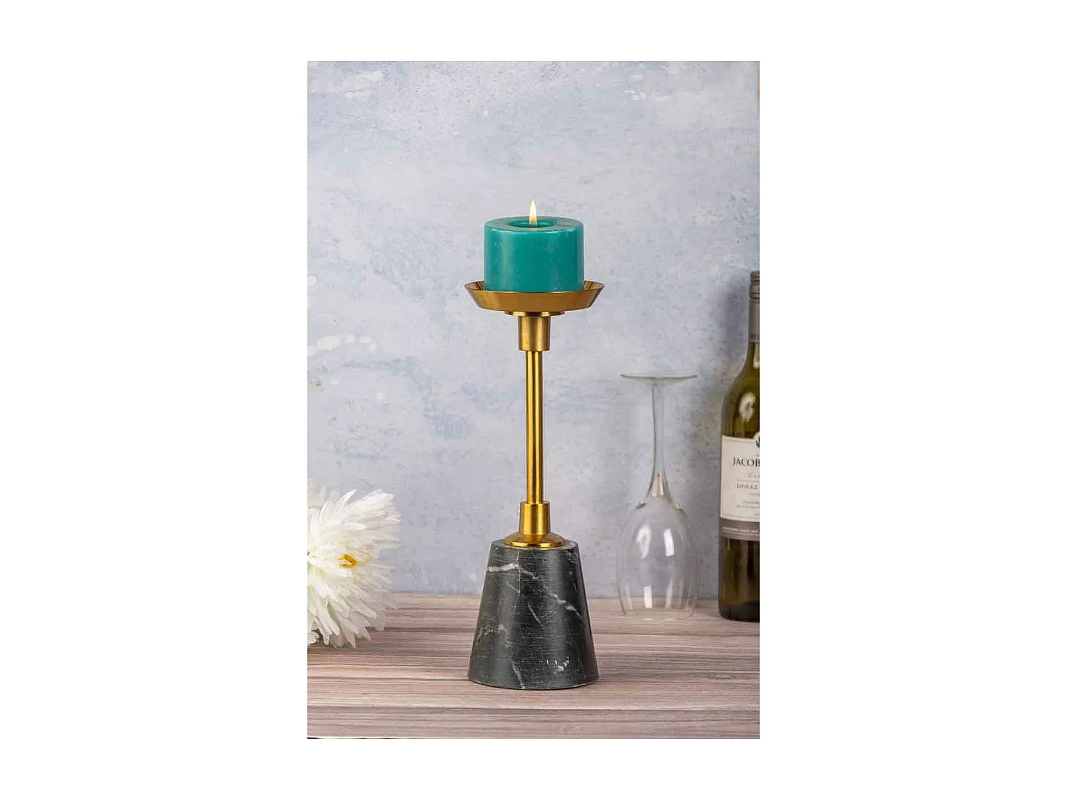 Bougeoir Design en Marbre "Fayya" 30cm Noir & Or