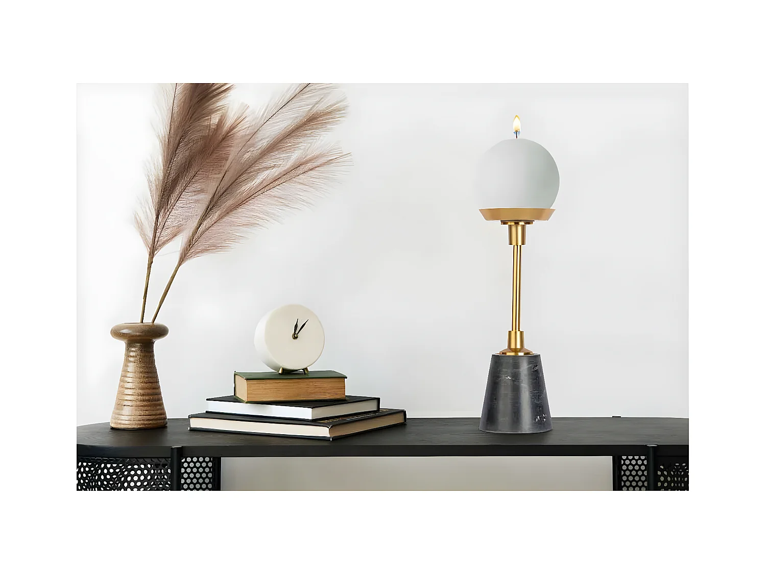 Bougeoir Design en Marbre "Fayya" 30cm Noir & Or