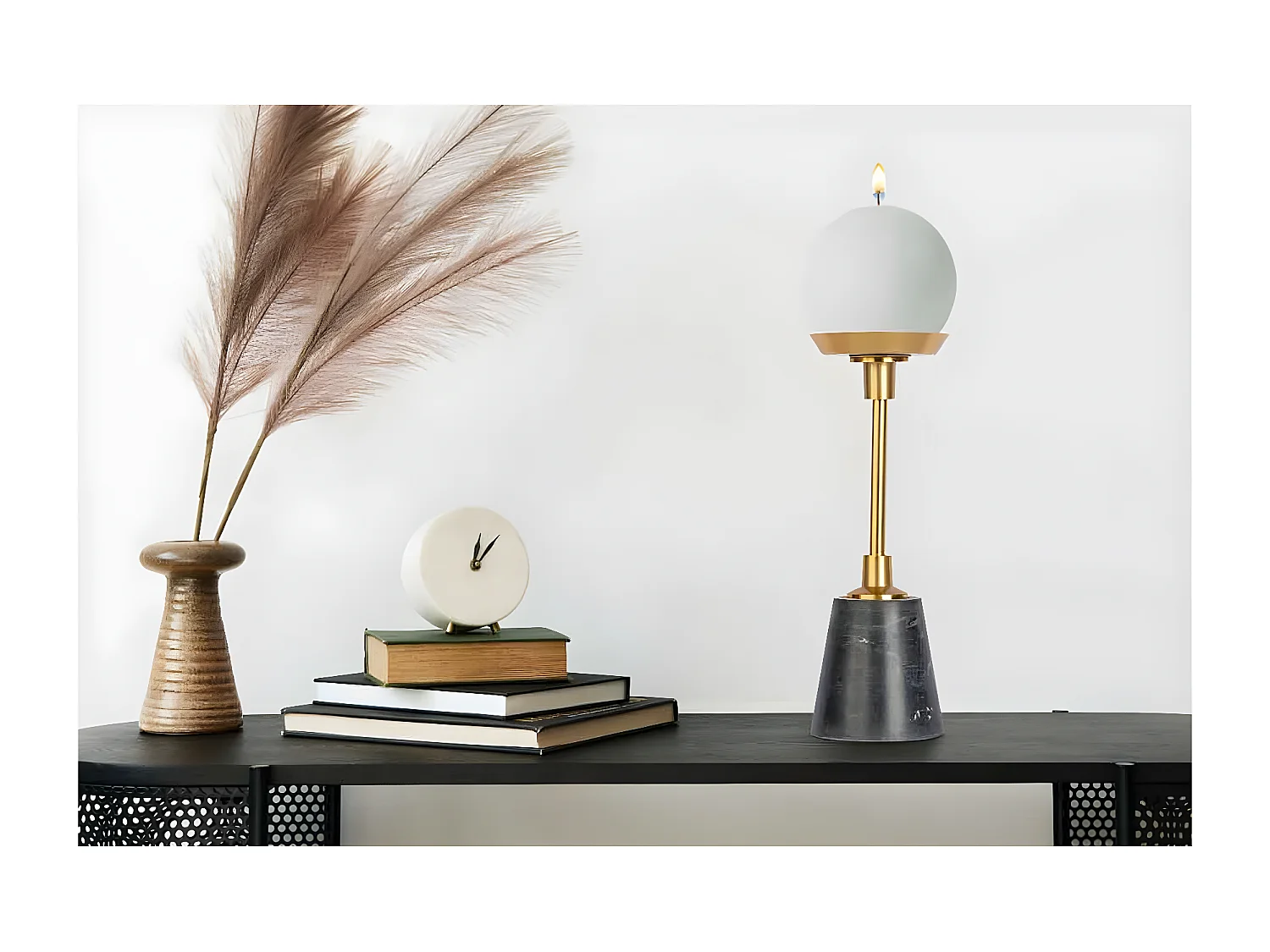 Bougeoir Design en Marbre "Fayya" 30cm Noir & Or