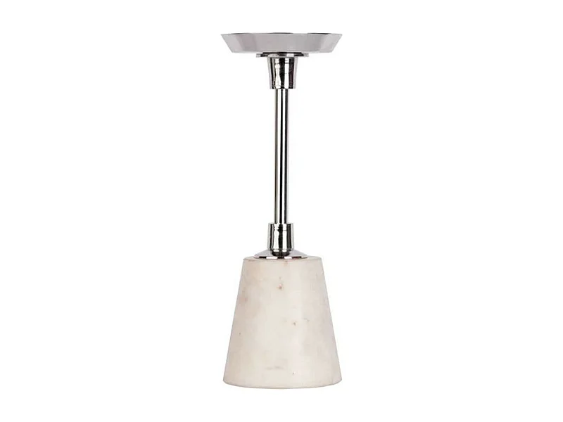 Bougeoir Design en Marbre "Fayya" 30cm Blanc & Argent