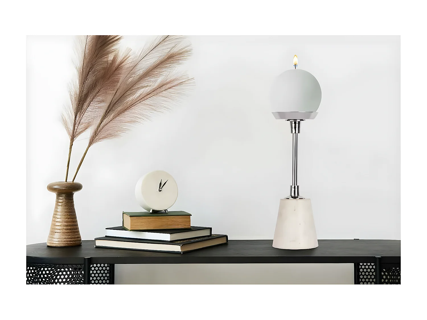 Bougeoir Design en Marbre "Fayya" 30cm Blanc & Argent