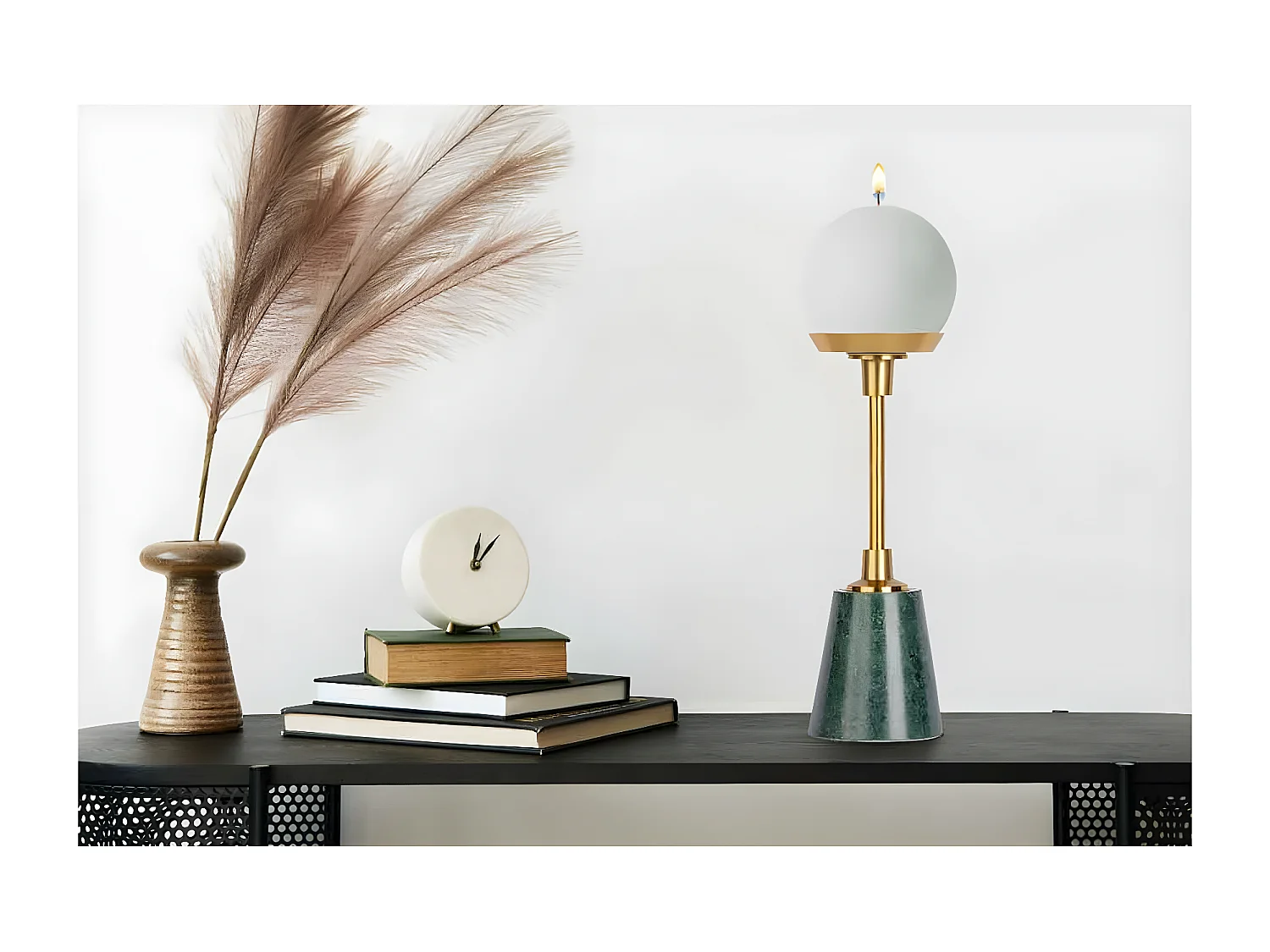 Bougeoir Design en Marbre "Fayya" 30cm Vert & Or