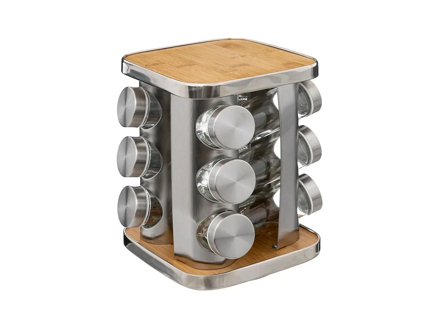 Rack 12 Épices Rotatif "Bambou" 23cm Naturel & Argent