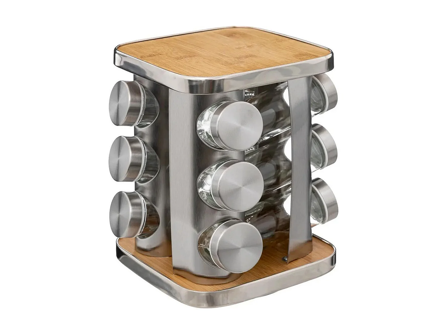 Rack 12 Épices Rotatif "Bambou" 23cm Naturel & Argent