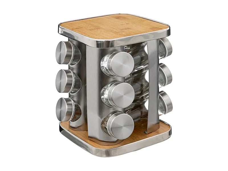 Rack 12 Épices Rotatif "Bambou" 23cm Naturel & Argent