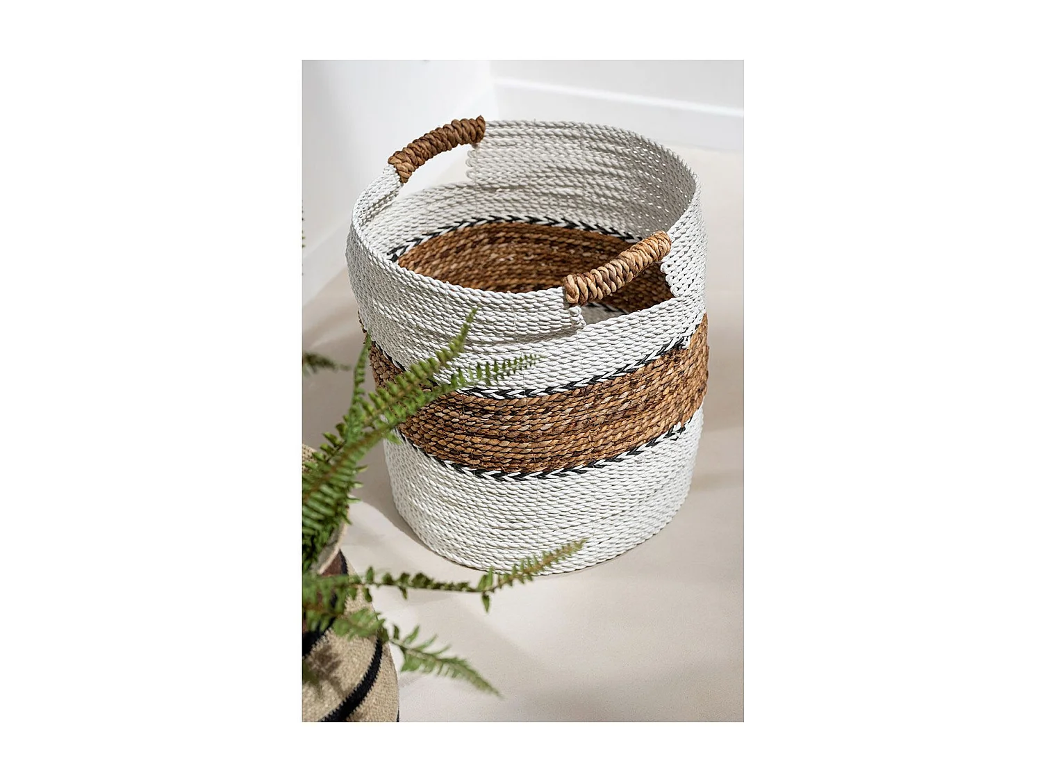 Lot de 3 Paniers de Rangement "Laura" 40cm Blanc & Naturel